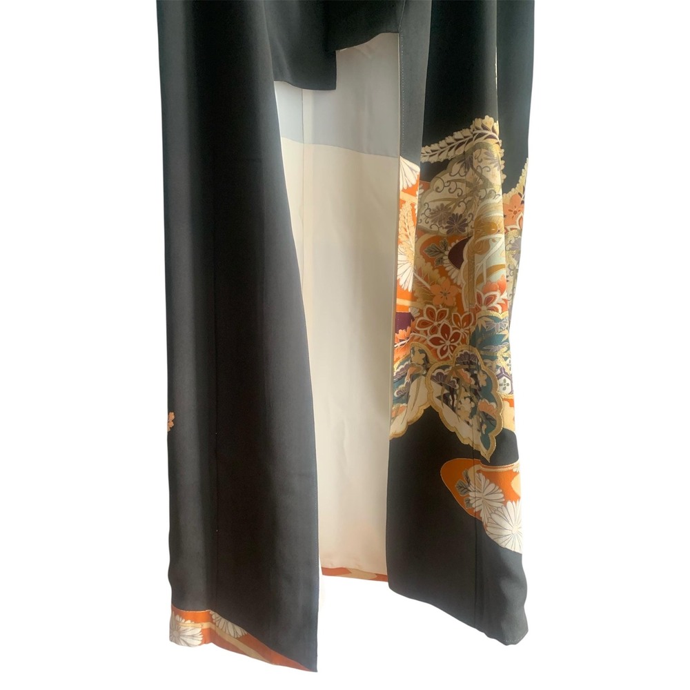 Vintage Silk Kimono Furisode Robe Unisex OS Black Excellent Embroidered Japan - Picture 5 of 13